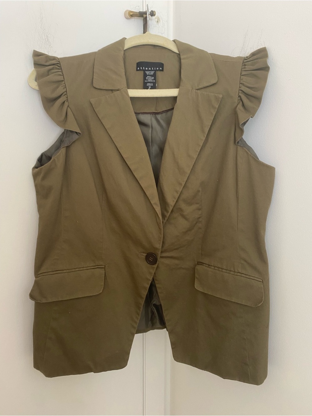 Ruffle Sleeve Vest Jacket Cotton Blend Military Army Green Olive Button Y2K 16